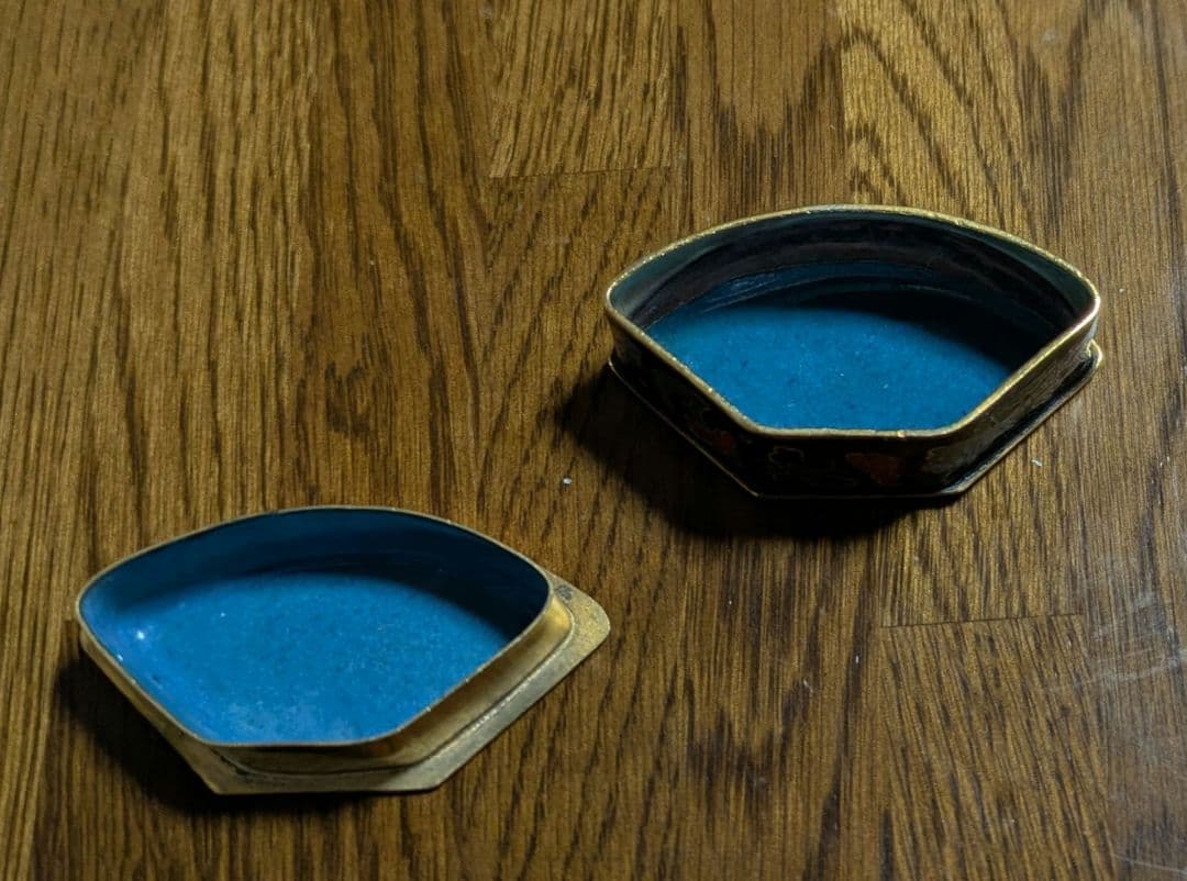 七宝焼　香合　花鳥　扇面形