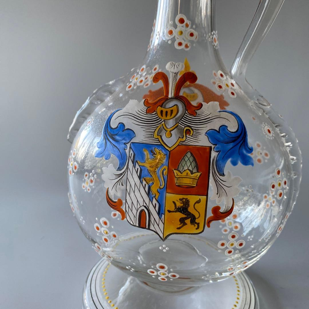 18世紀末 ドイツ 紋章入り エナメル彩ガラス デキャンタ 蓋付