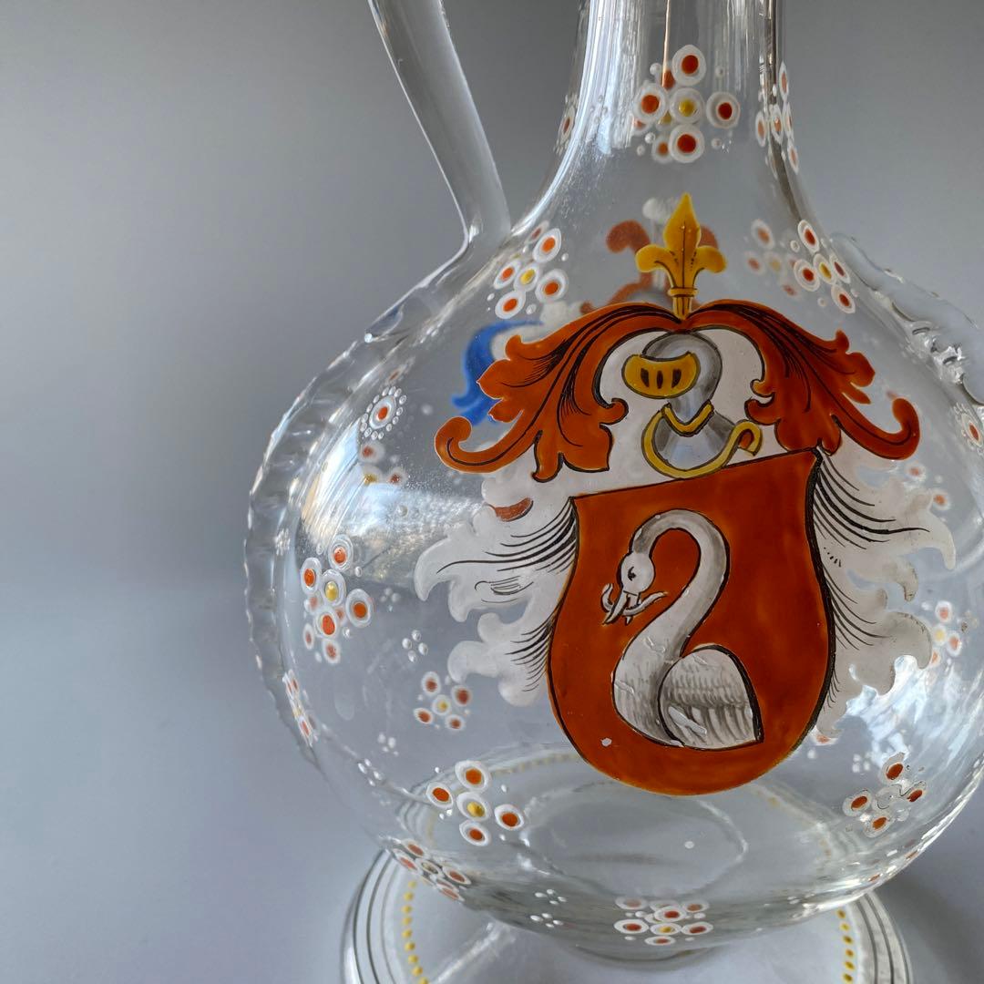 18世紀末 ドイツ 紋章入り エナメル彩ガラス デキャンタ 蓋付