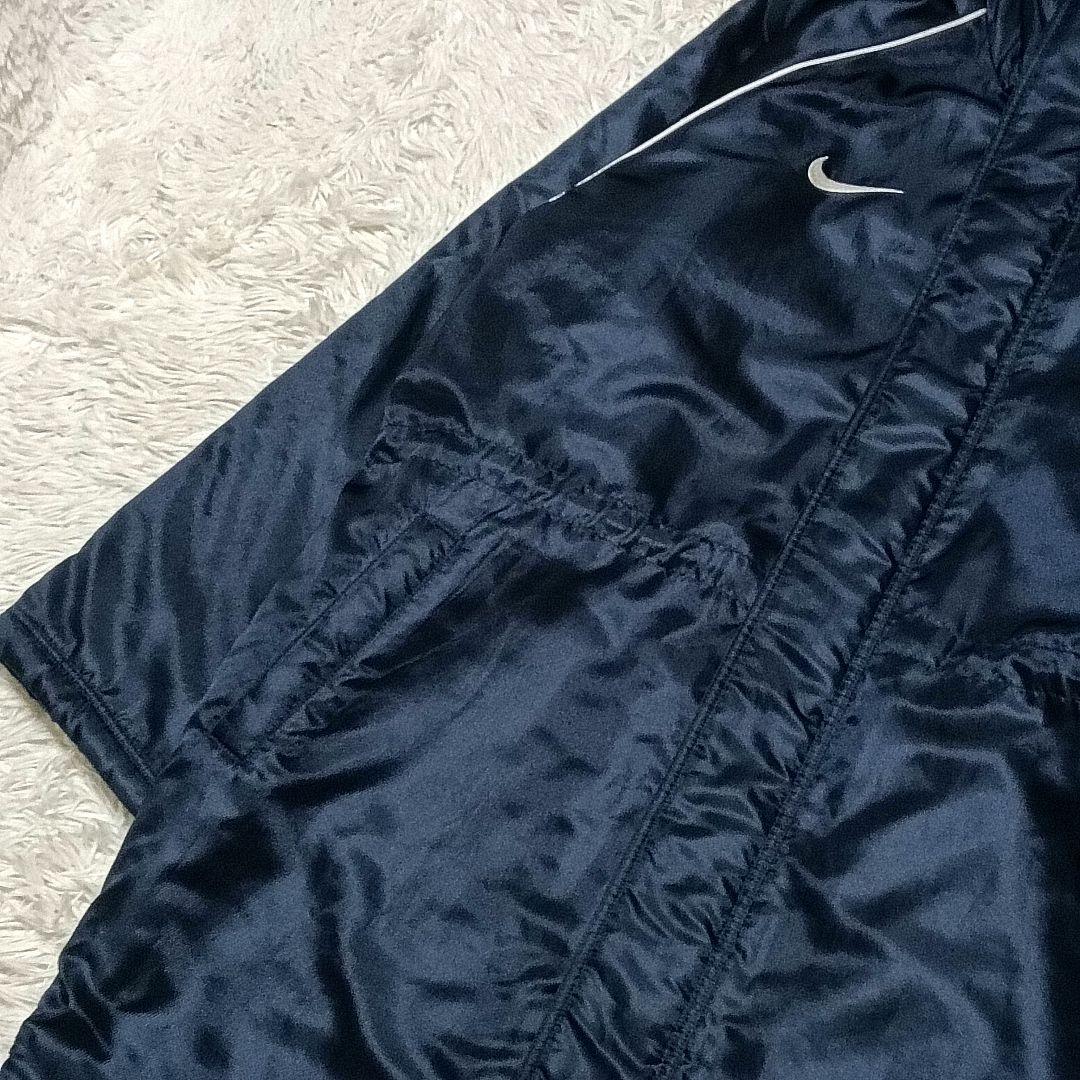 NIKE　ベンチコート　ロゴ刺繍　フード×裏地ボア起毛　XL　メンズ　ネイビー