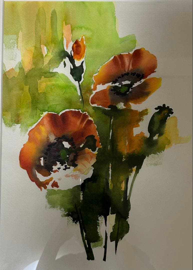 絵画　花　アネモネ　木製額装