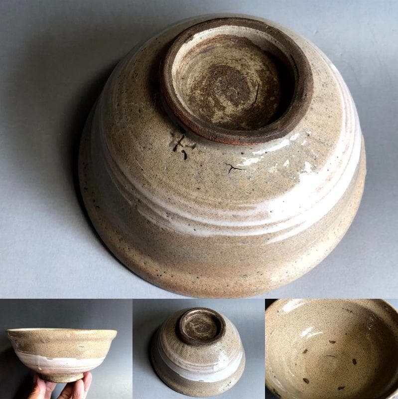 茶碗■刷毛目 平八 自然釉（灰釉系）土の温もりを感じられる古い抹茶碗 時代物■