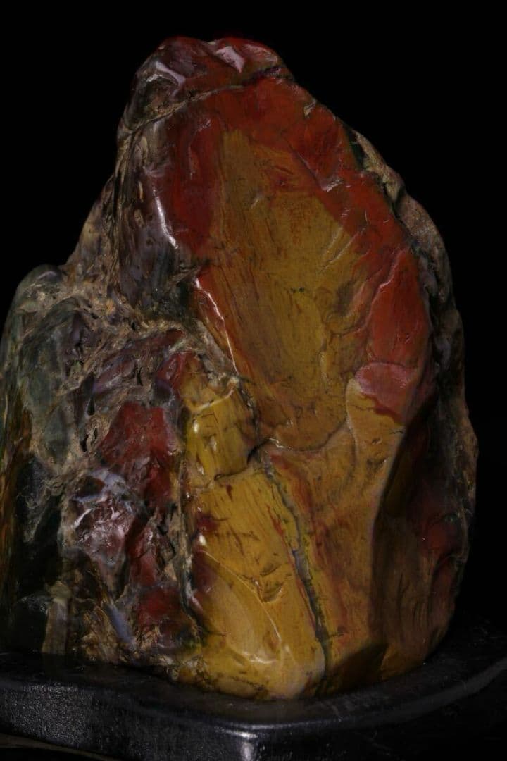 【希少・美石】佐渡 五色石 水石 原石 鑑賞石 天然石 自然石 台付 赤玉石