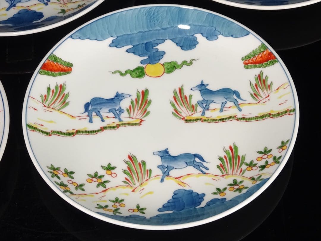 有田焼　葉山有樹　秀逸作　染錦　天馬　皿　5客　中皿　取皿　銘々皿　皿揃い