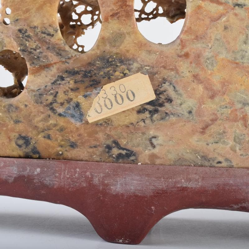 中国　玉石蝋石青田石　楼閣山水雕　床飾　置物　C　6952A