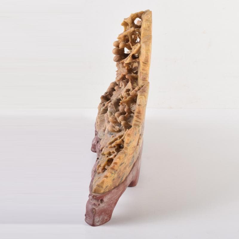 中国　玉石蝋石青田石　楼閣山水雕　床飾　置物　C　6952A