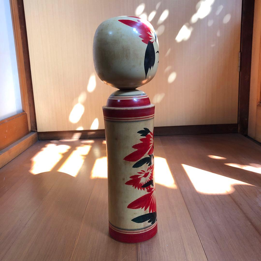 伝統的な花模様の木製こけし大 高さ約40㎝ 作家名 昭和初期