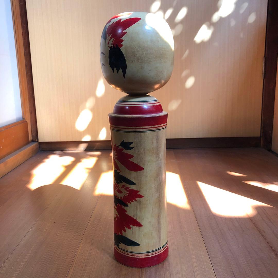 伝統的な花模様の木製こけし大 高さ約40㎝ 作家名 昭和初期