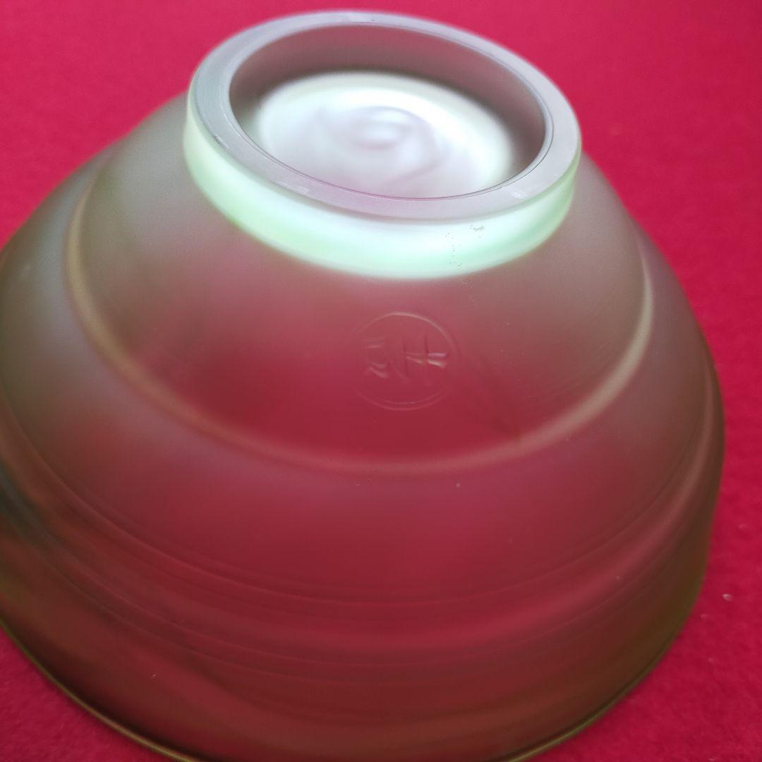 硝子茶碗　関吉昭作　茶道　平茶碗　黄緑色　耐熱処理ガラス【中古美品】