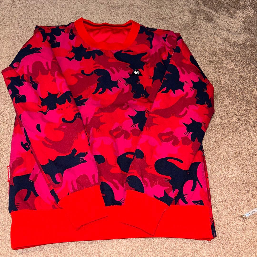 ルコックゴルフ4WAY猫柄/赤中綿スニードと猫柄/紺色中綿スカートセットアップM