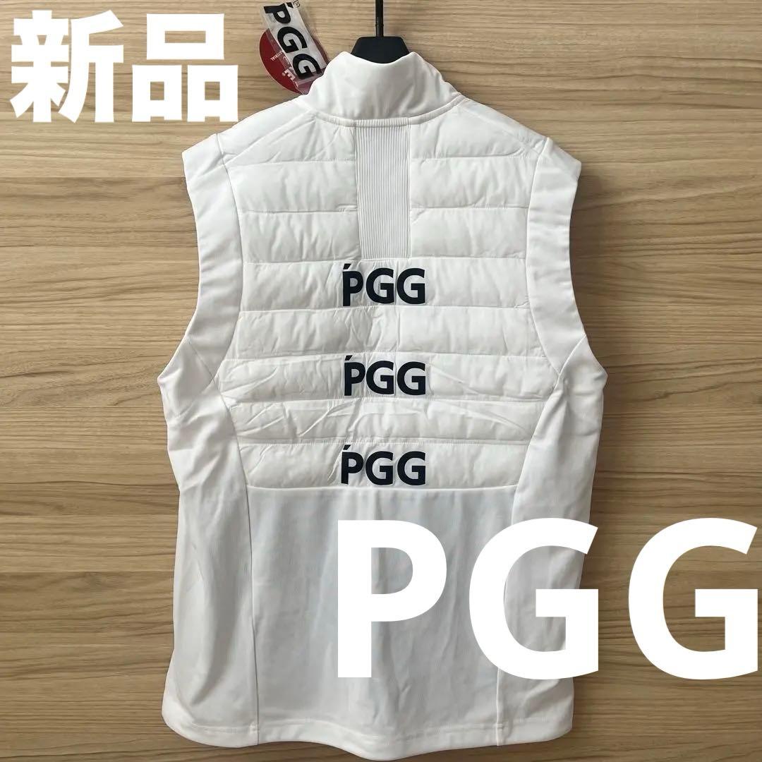 新品★46,200円 中綿ダウンベスト PGG パーリーゲイツ 防寒白×黒ロゴ５