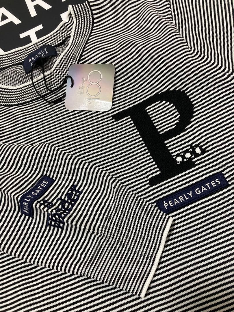 新品 パーリーゲイツ×Disney プー ボーダーニット(4)サイズM/白黒