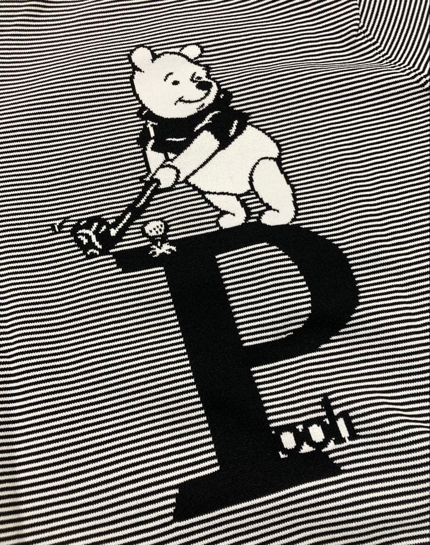 新品 パーリーゲイツ×Disney プー ボーダーニット(4)サイズM/白黒