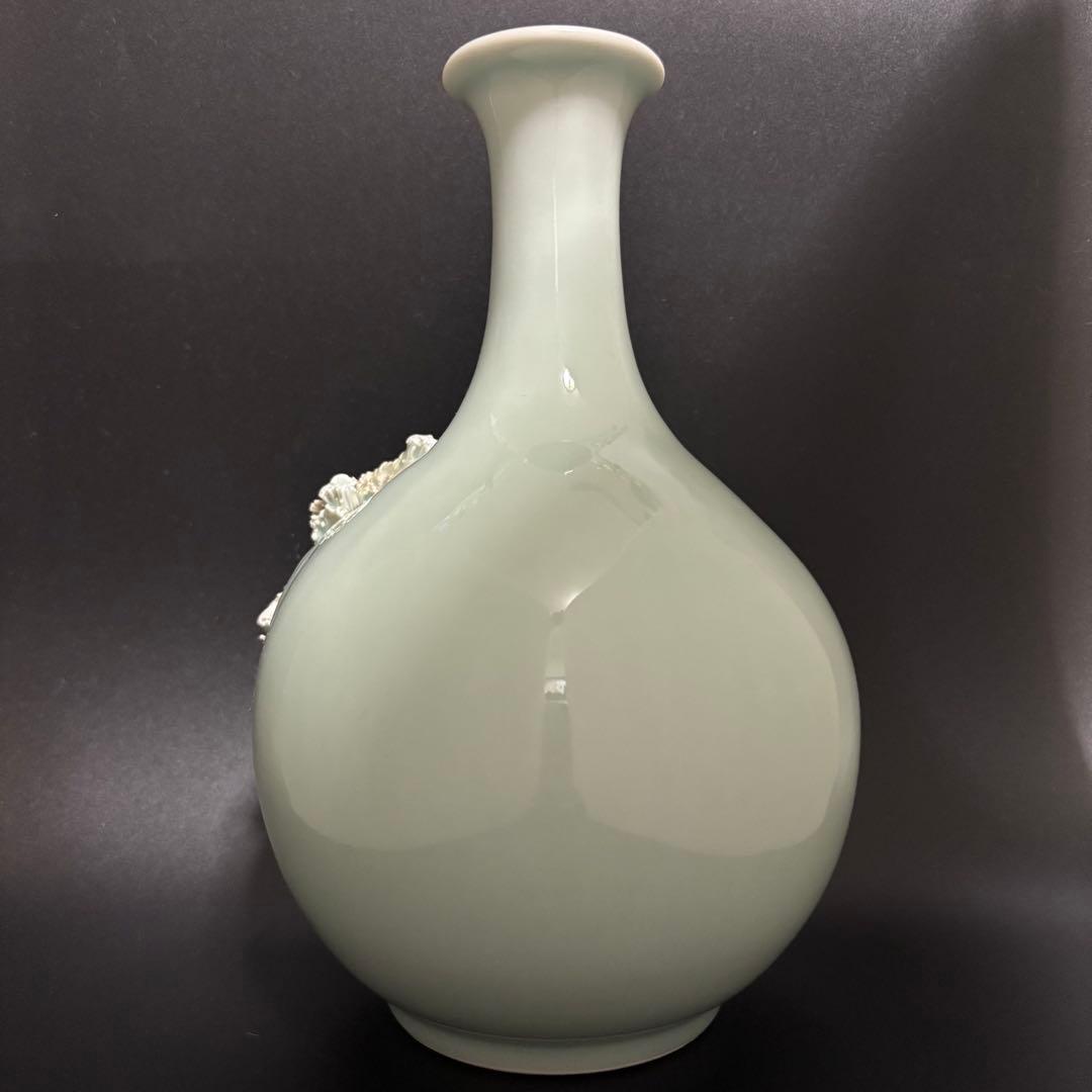 砥部焼 清月 山水葛屋彫 洞窟彫 花瓶 工芸品