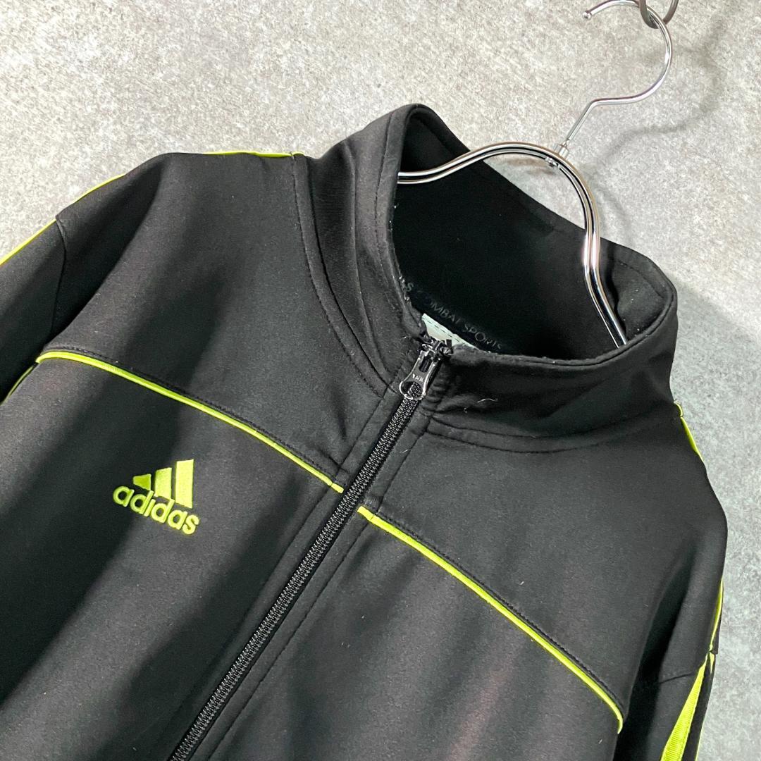 adidas　トラックジャケット　長袖　ブラック　ジップアップ　ロゴ　スポーツ