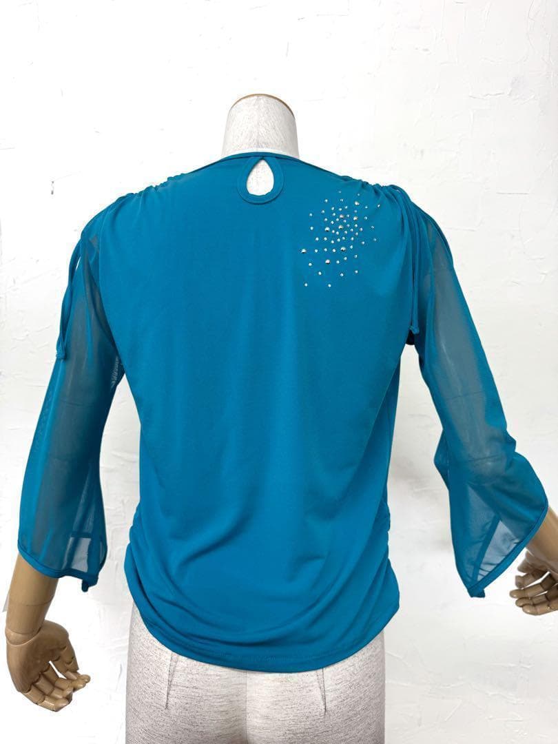 【肩幅が気になる方へ】新品　社交ダンス　ブルーグリーンカットソーｄ133