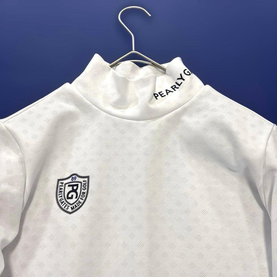 パーリーゲイツ　長袖　モックネックシャツ　ホワイト　総柄　ロゴ　0/S