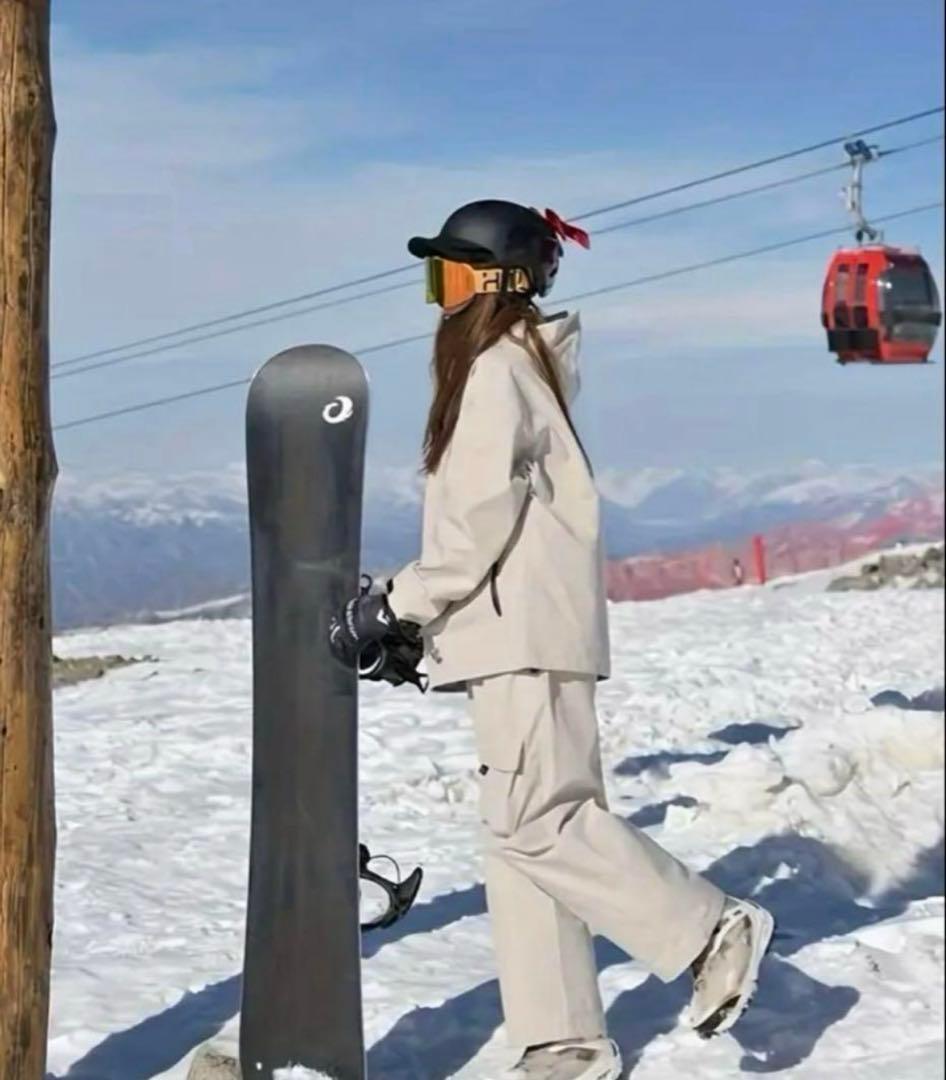 スキー スノーボード スノボ ウェア ホワイトベージュ 上下セット 男女兼用 M