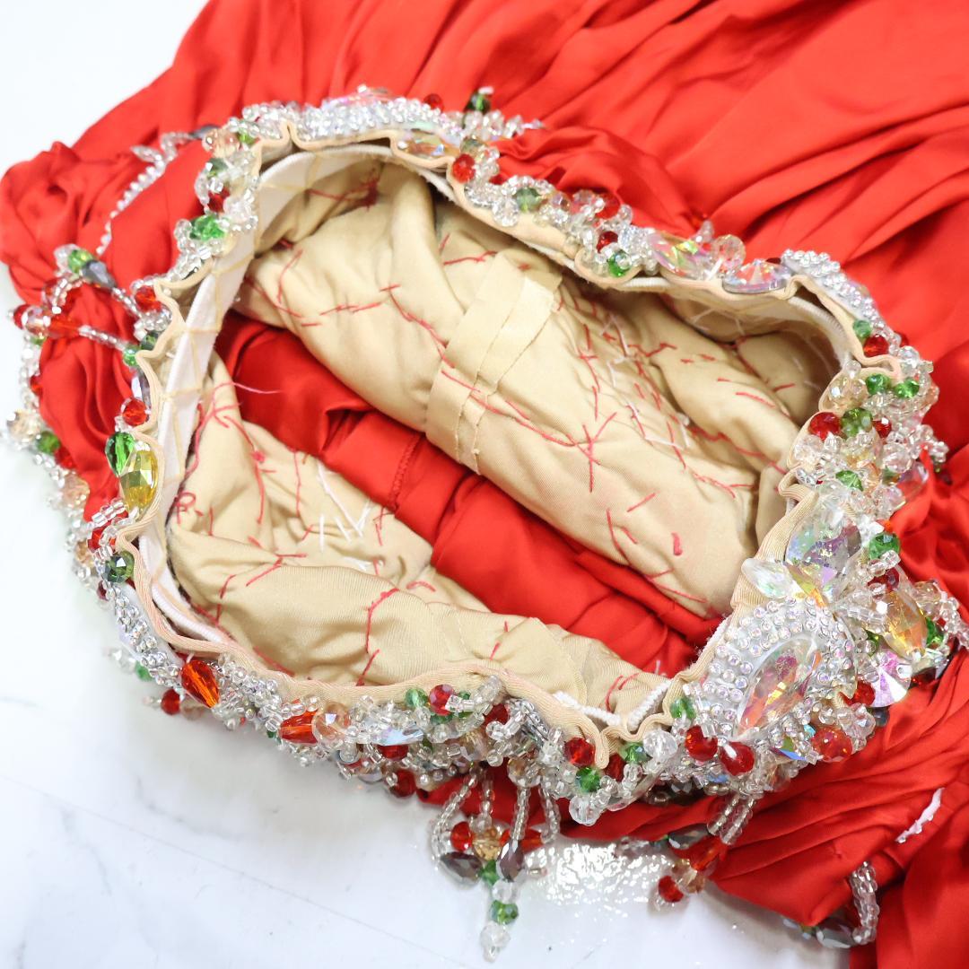 【ベリーダンス用 オリエンタル衣装】レッド ビジュー＆ラメ多数 セットアップ