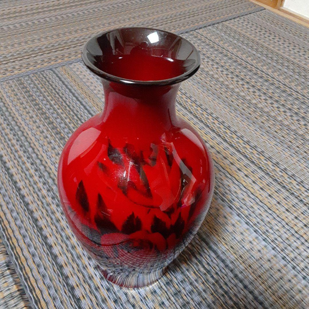 古い辰砂薔薇画ノリタケ花瓶/オールド昭和レトロ朱紅ボーンチャイナ/茶華道活花磁器