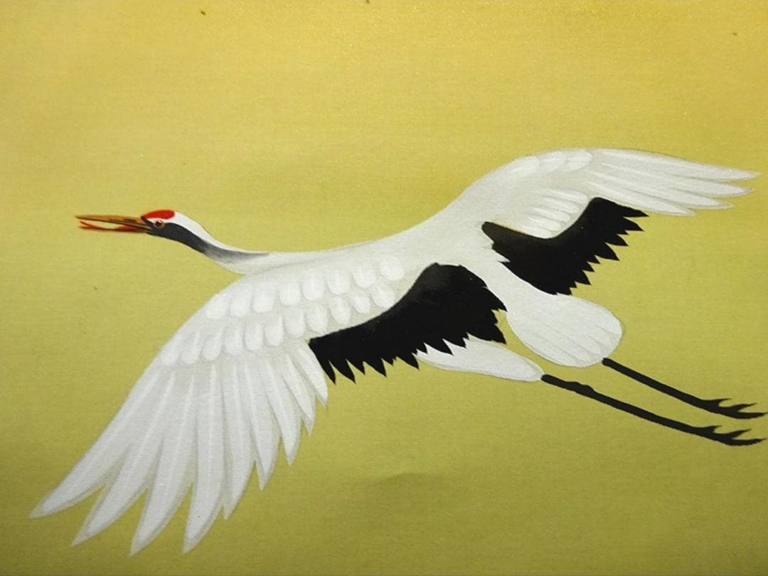 【真作】掛軸 田上芳泉『旭日鶴』日本画 絹本 肉筆 共箱付 掛け軸 p06219