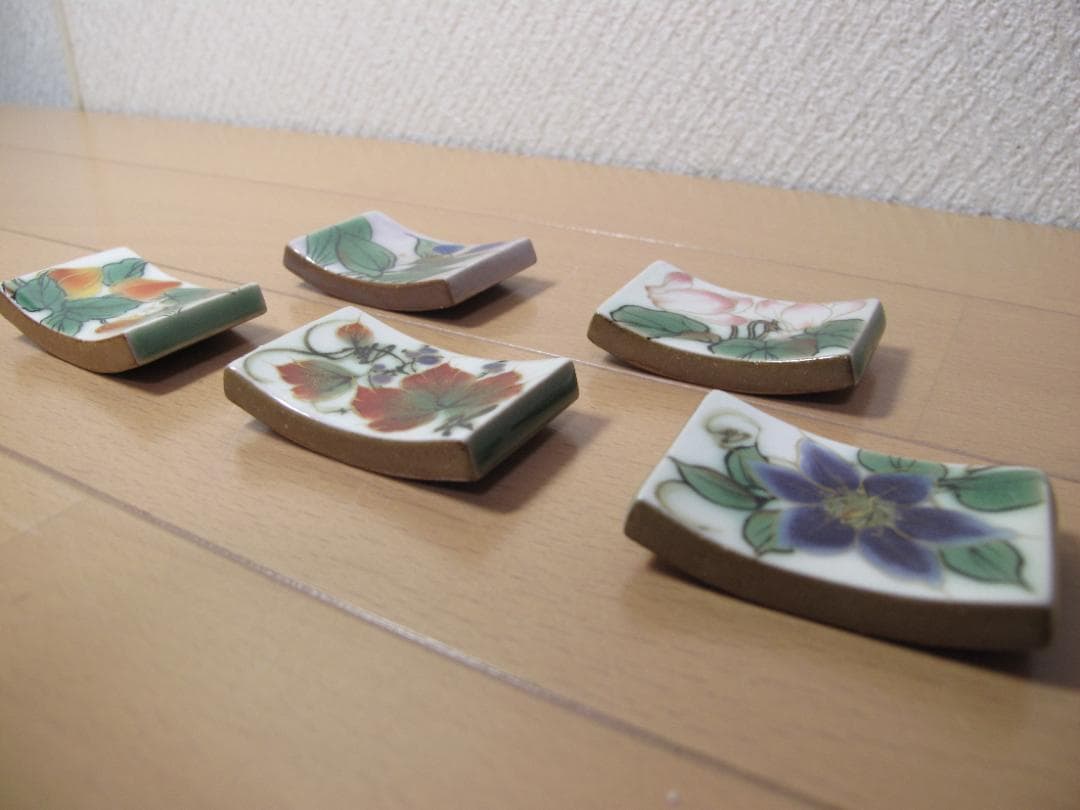 陶あん京焼清水焼 伝統工芸色絵付け　箸置き　５個セット
