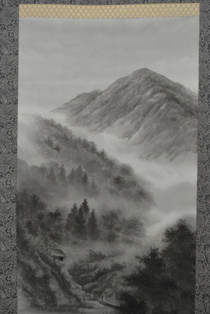 【真作】義信/山水図/掛軸/名家伝来/AA-467