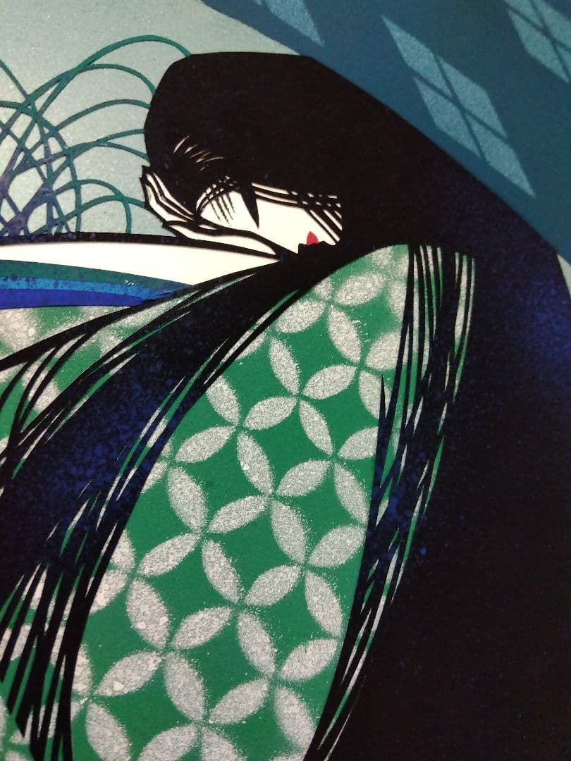 真作刀勢画　【扇面美人画】　宮田雅之　一点もの作品　額装　共シール