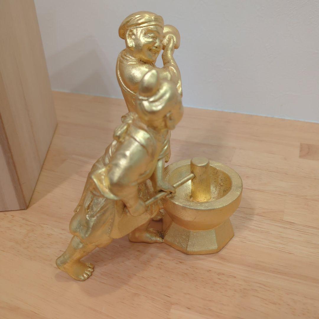 餅つき福の神(金箔仕上)』 青銅製 ブロンズ 銅像 高岡