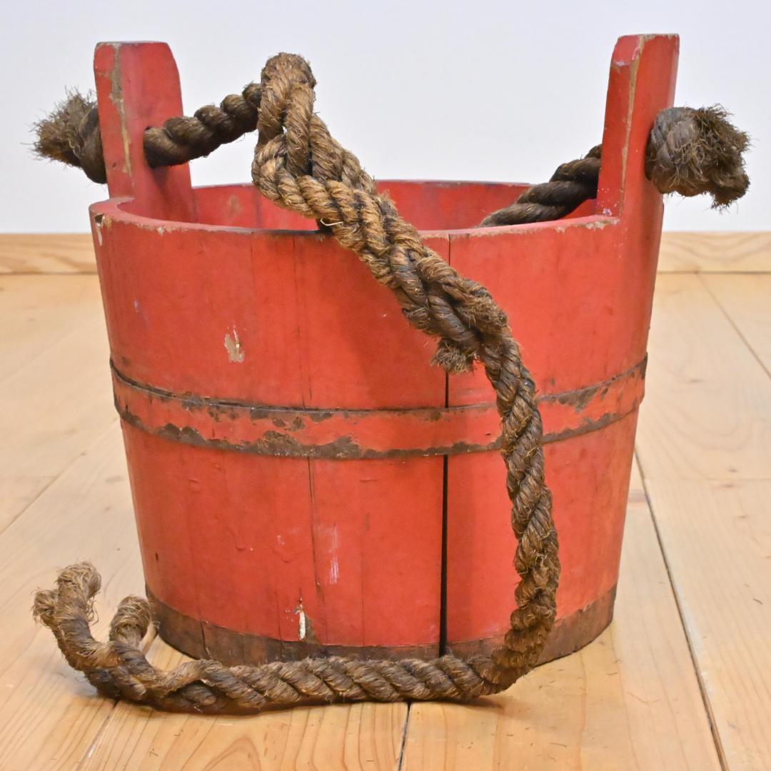 【昭和レトロ】木製バケツ つるべ桶 27cm 第21かえで 古道具 古民芸 麻縄