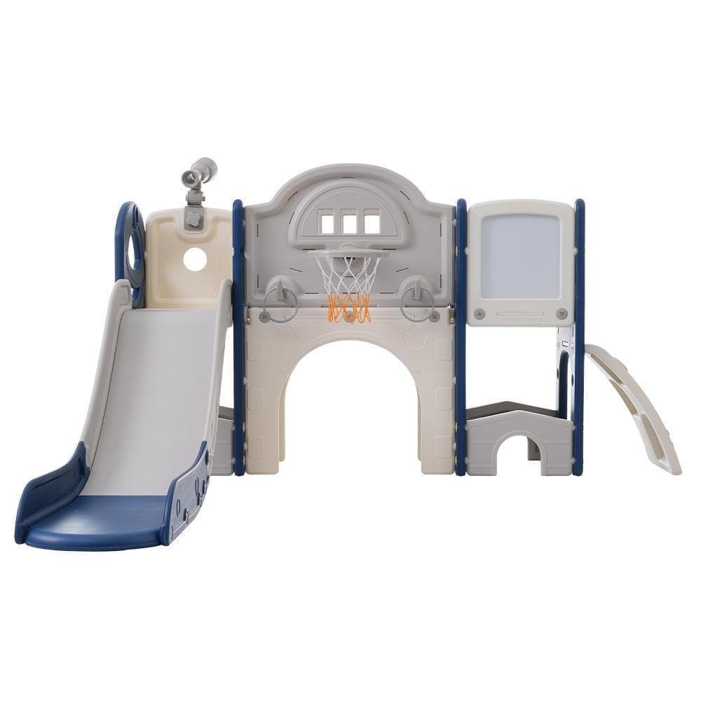 すべり台大型遊具すべりだいスライダー室内遊具バスケットゴール収納ブルー×グレー