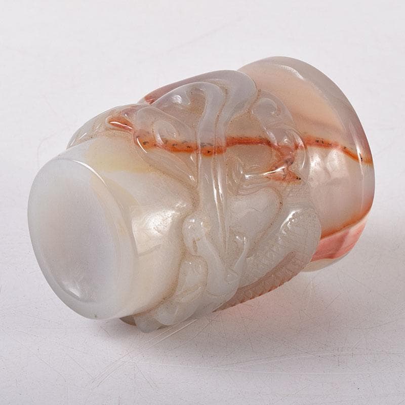 中国　玉石寿山石彫刻　龍彫　酒盃　時代箱　C　8024