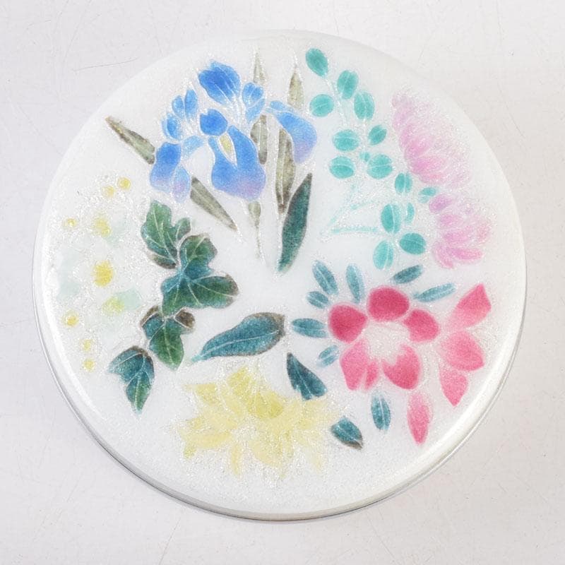 七宝焼　安藤七宝店　花草文　盒子　蓋物　箱付　V　8637