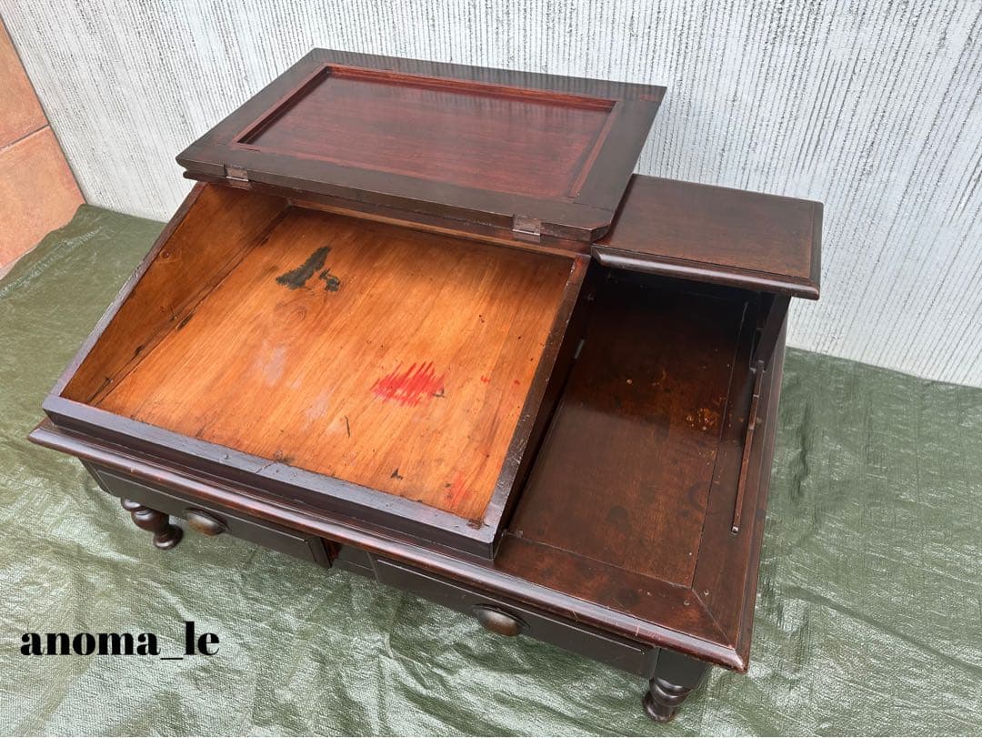 4005【文机】木製　座机　帳場机　収納棚　作業台　ジャパンヴィンテージレア◎