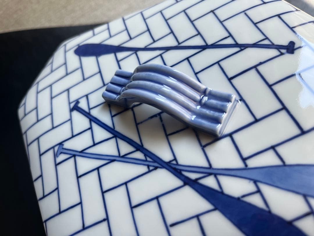 紫翠窯 西村徳泉 作 染付　櫂の絵　食籠