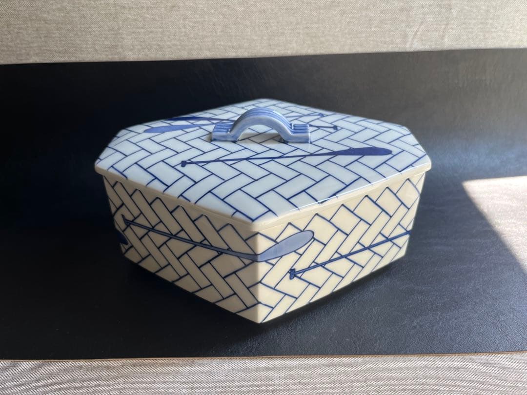 紫翠窯 西村徳泉 作 染付　櫂の絵　食籠