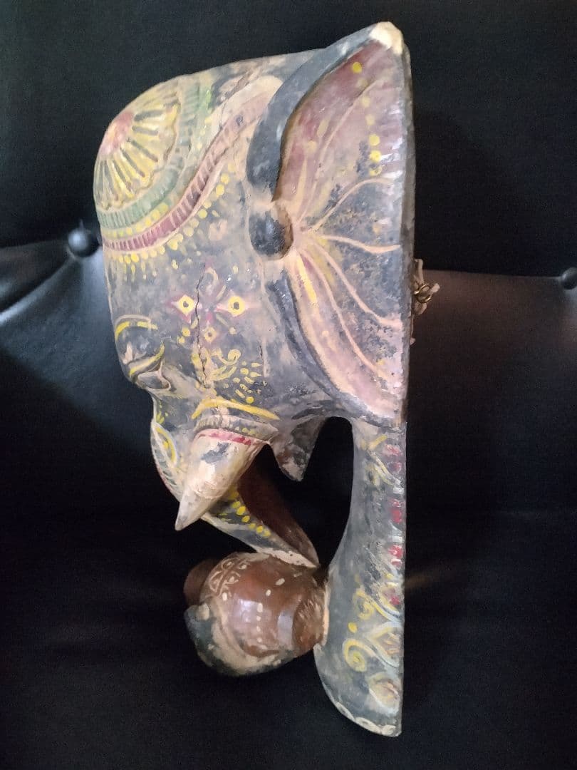 呪物　インド　フォークアート　ガネーシャ　壁掛け　木彫り　ヴィンテージ