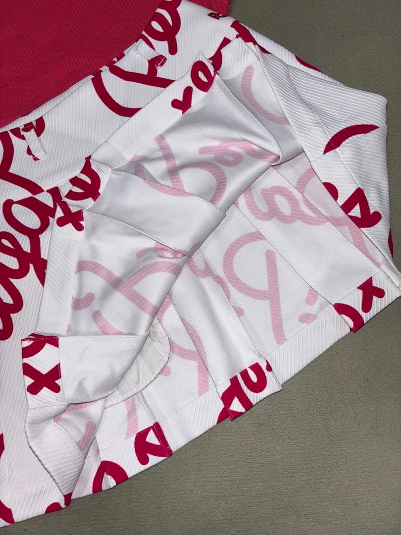 （美品）パーリーゲイツ 、筆記体ロゴグラフィック柄、セットアップ、サイズ0