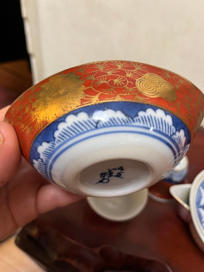 九谷焼 煎茶道具　煎茶器セット　長右衛門 金蘭手 茶器　細長湯冷し　骨董