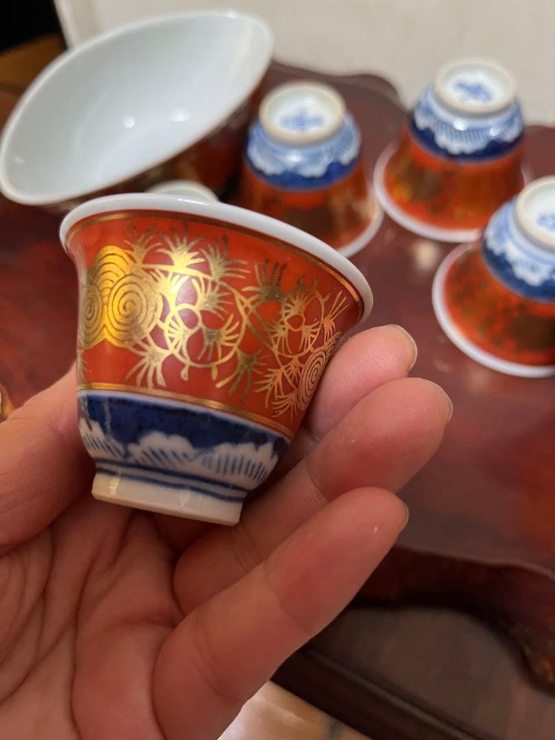 九谷焼 煎茶道具　煎茶器セット　長右衛門 金蘭手 茶器　細長湯冷し　骨董