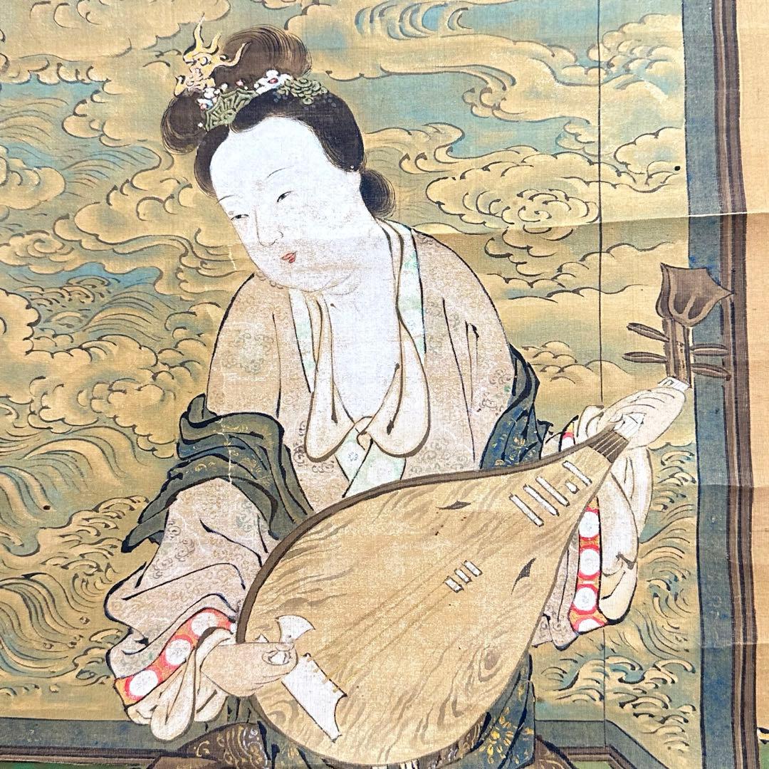 2108様感謝‼️真作　妙なる音色‼️狩野渓雲来信「琵琶仙女」掛け軸　美人画落款署名