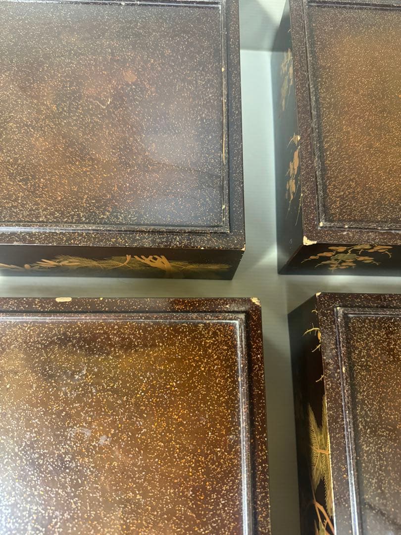 2087黒漆塗り沈金重箱　松梅金蒔絵　4重　高級