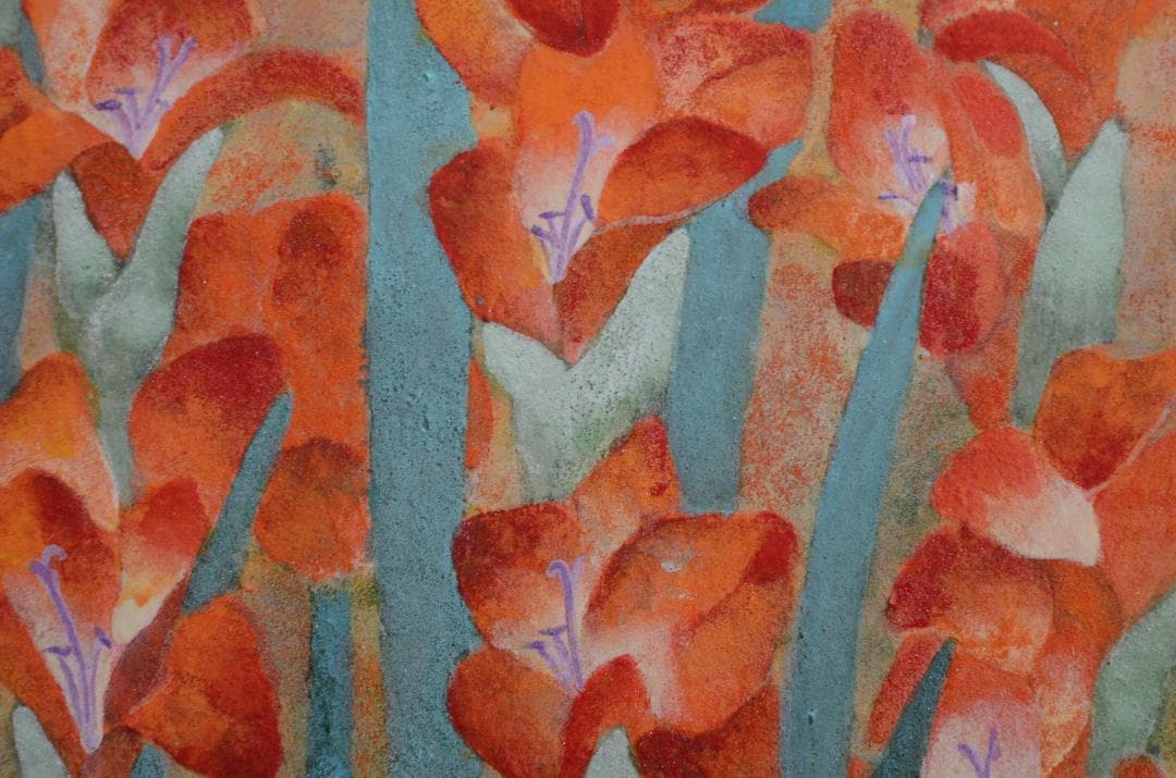 【「グラジオラス」 岩絵の具 額入り】東山魁夷の流派