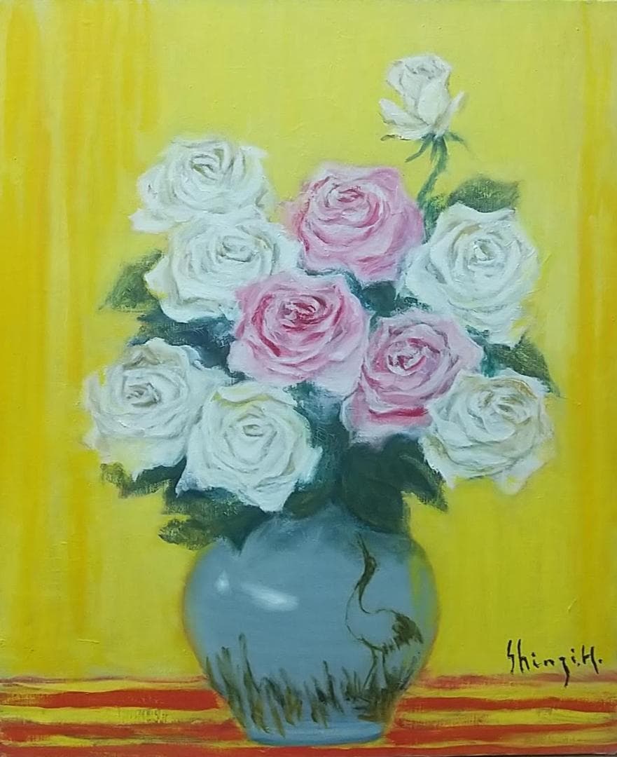 F8 「薔薇」A 油絵 油彩画 絵画 アート 静物