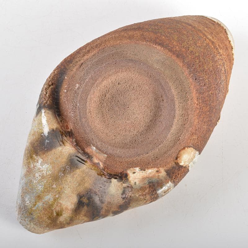 唐津焼　古唐津　釉垂れ　手びねり　変形碗　時代箱付　C　R6652