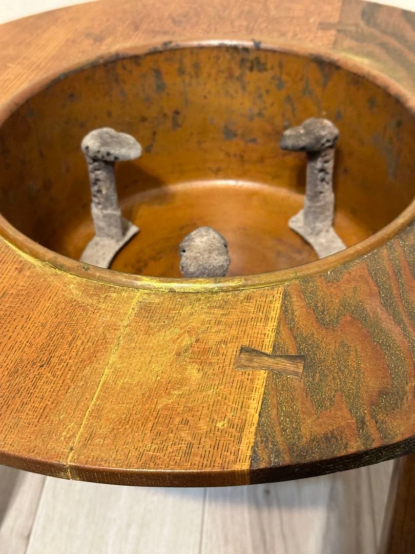 骨董火鉢囲炉裏テーブル　セット　レトロ ちゃぶ台 鉄五徳木灰付き