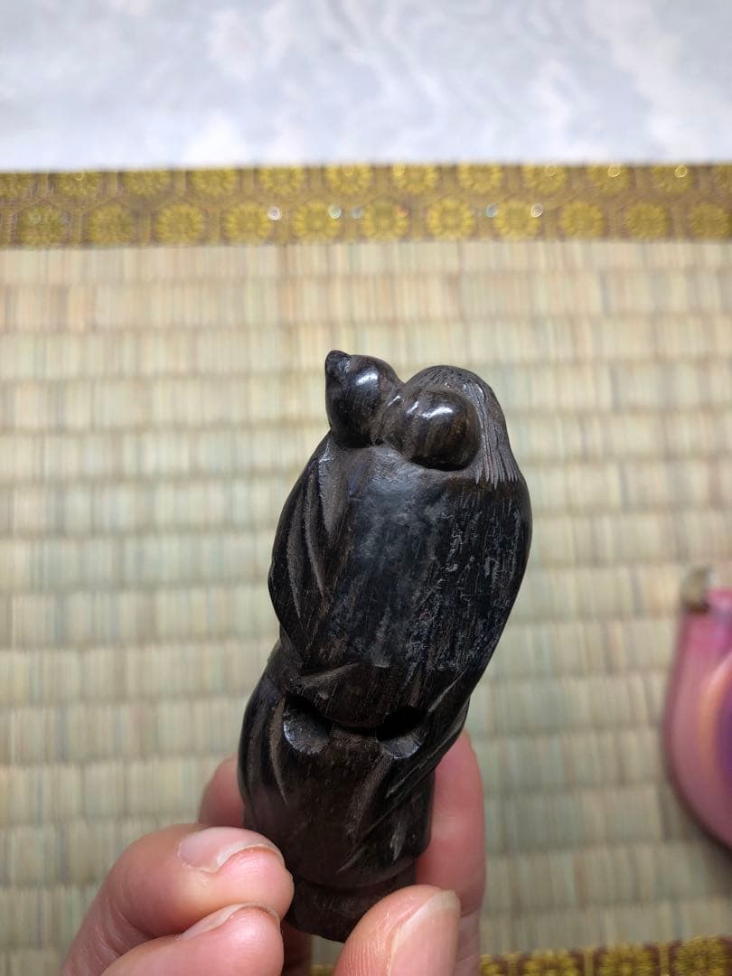 明治時代根付、仙人沉香 木彫