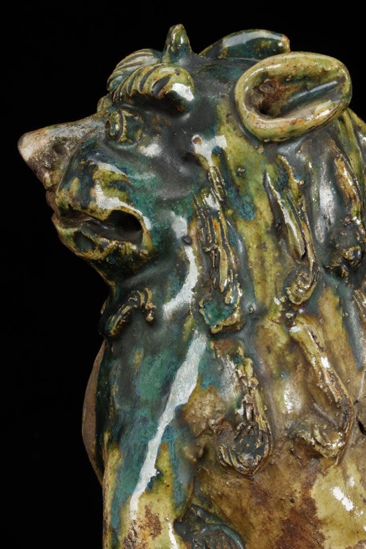 K*M様 江戸期名陶 【加藤春岱】 瀬戸焼 特大狛犬 阿吽 一対 桐箱 獅子 古