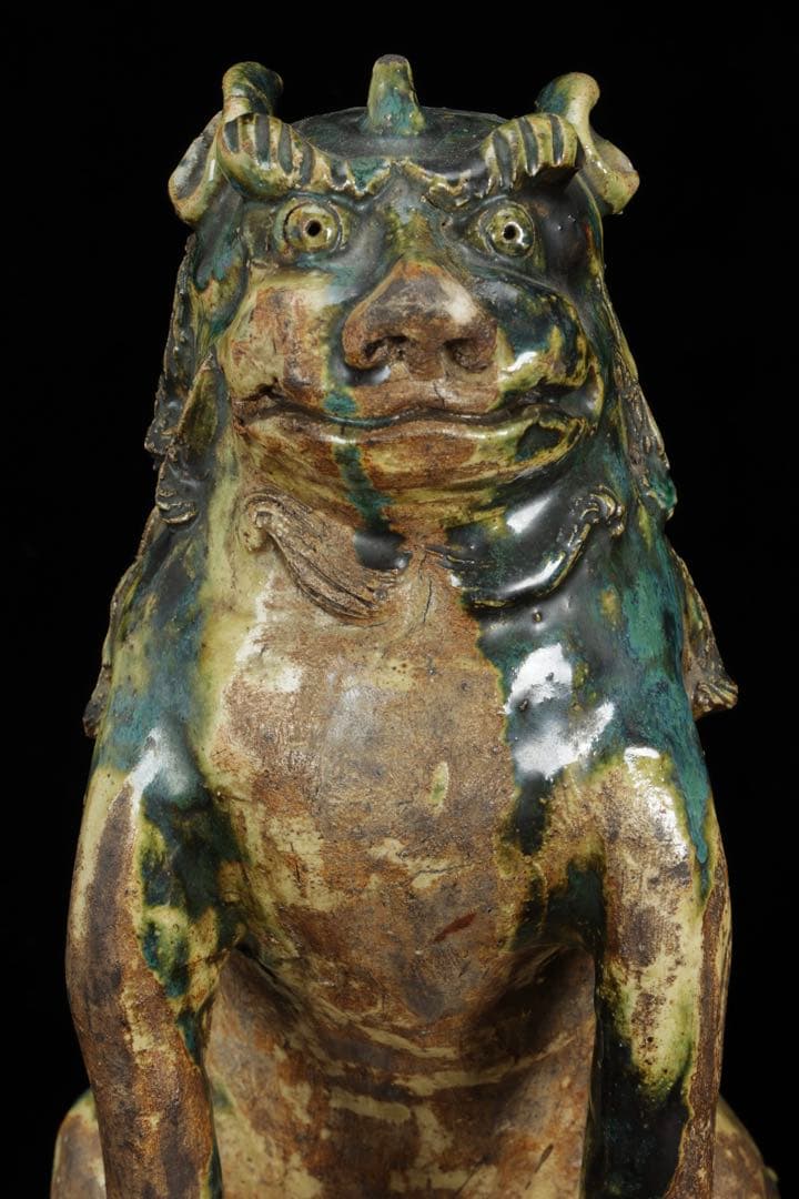 K*M様 江戸期名陶 【加藤春岱】 瀬戸焼 特大狛犬 阿吽 一対 桐箱 獅子 古