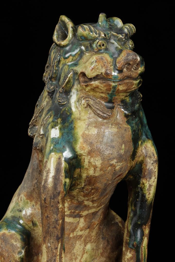 K*M様 江戸期名陶 【加藤春岱】 瀬戸焼 特大狛犬 阿吽 一対 桐箱 獅子 古